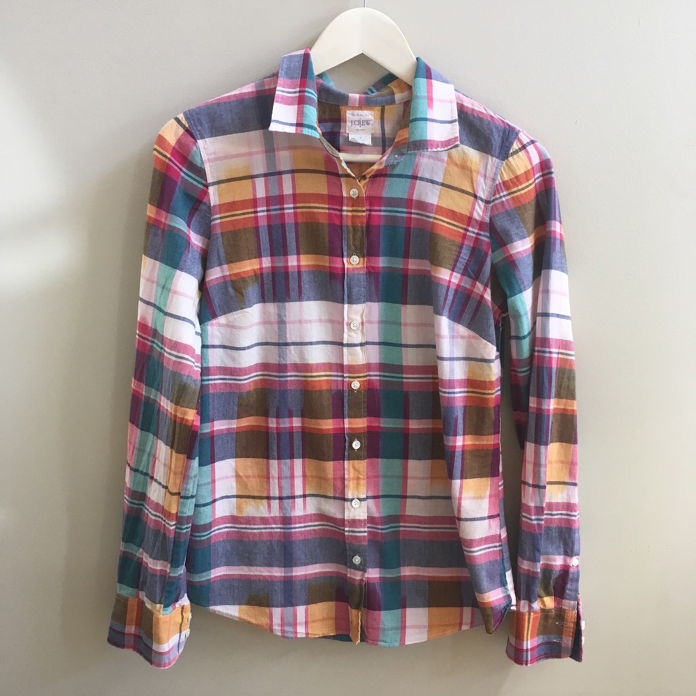 J Crew Factory- spring plaid button-down shirt, S